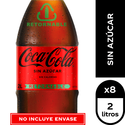 Refill Coca-Cola Sin Azúcar Retornable 8 x 2,0 lt. (No incluye envases)