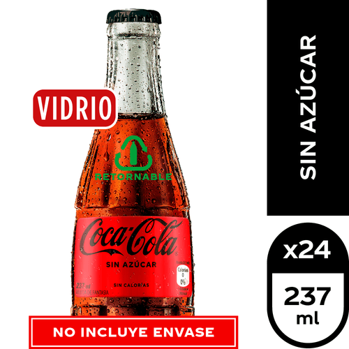 Refill Coca-Cola Sin Azúcar Retornable 24 x 237 ml. (No incluye envases)