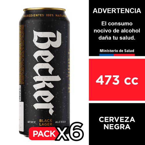 Cerveza Becker negra 5,6° 6 x 473 cc.