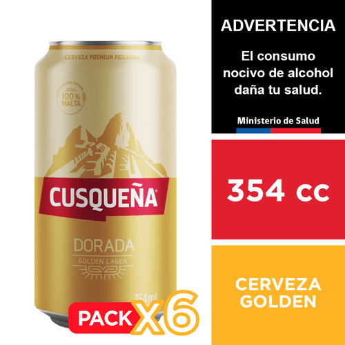 Cerveza Cusqueña Golden 4,8° 6 x 354 cc.
