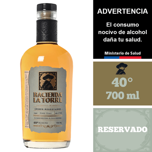 Pisco Hacienda la Torre Reservado 40° 700 ml.