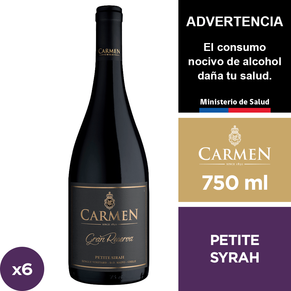 Vino Carmen Gran Reserva Petite Syrah 6 x 750 ml.