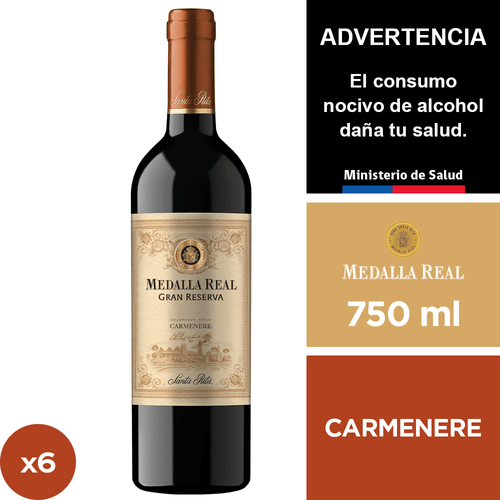 Vino Medalla Real Gran Reserva Carmenere 6 x 750 ml.