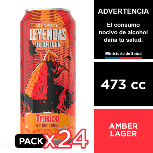 Cerveza Leyendas De Origen Trauco Amber Lager 24 x 473 cc.