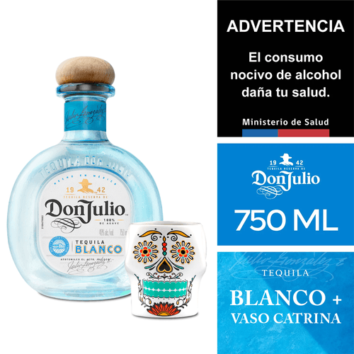 Tequila Don Julio Blanco 750 ml. + Vaso Catrina 360 ml.