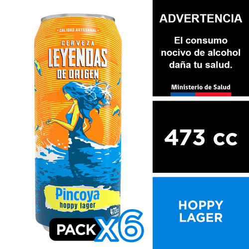 Cerveza Leyendas De Origen Pincoya Hoppy Lager 6 x 473 cc.