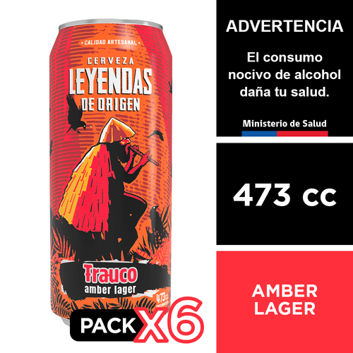 Cerveza Leyendas De Origen Trauco Amber Lager 6 x 473 cc.