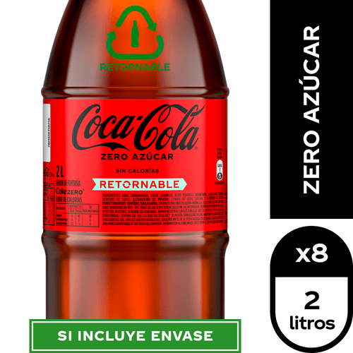 Starter Kit Coca-Cola Zero Azúcar Retornable 8 x 2,0 lt. (Incluye jaba y envases)
