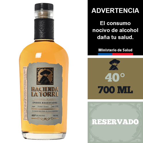 Pisco Hacienda la Torre Reservado 40° 700 ml.