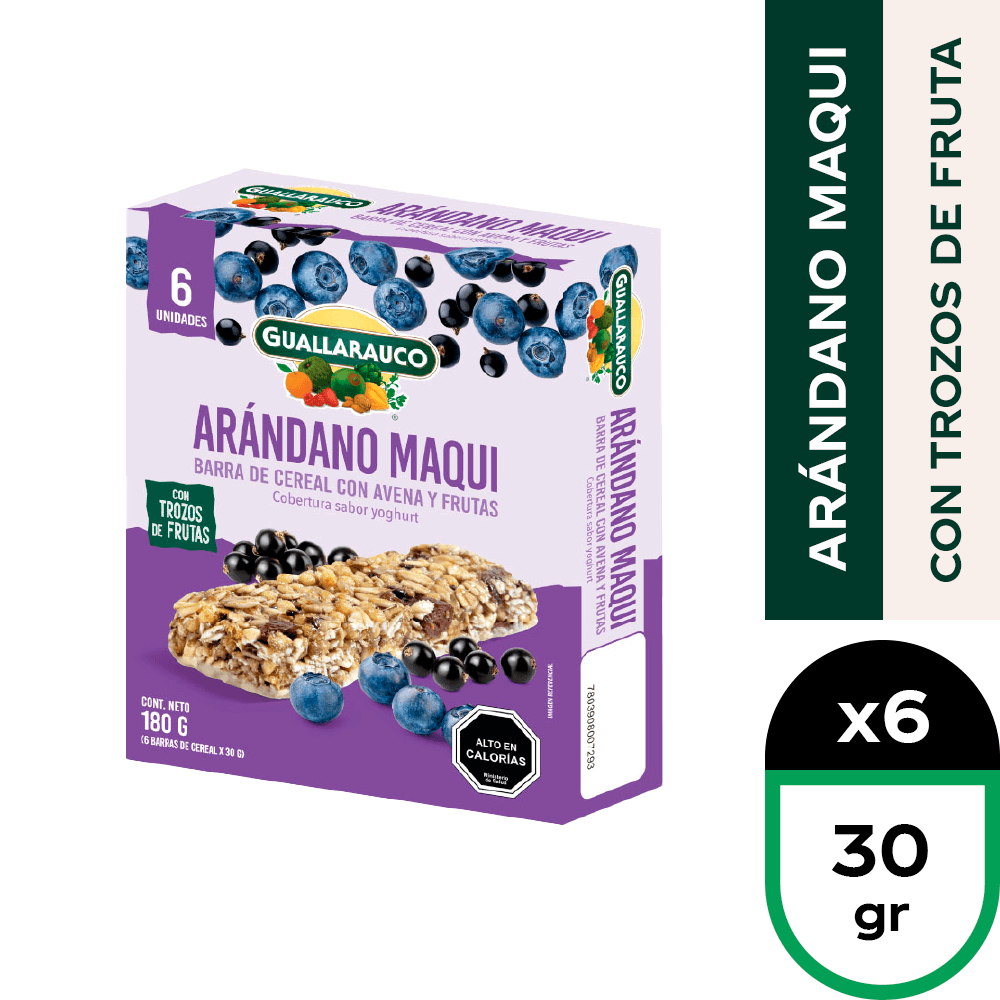 Barra Cereal Guallarauco Arándano Maqui 6 x 30 g.