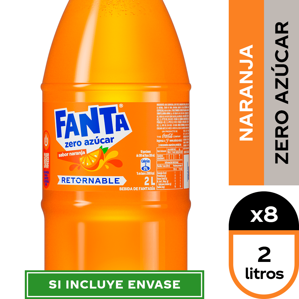 Starter Kit Fanta Zero Azúcar Retornable 8 x 2,0 lt. (Incluye jaba y envases)