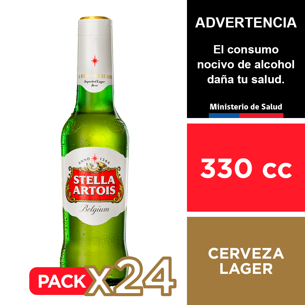 Cerveza Stella Artois 5,0° 24 x 330cc.