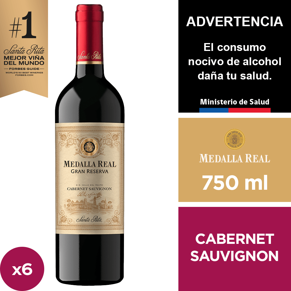 Vino Medalla Real Gran Reserva Cabernet Sauvignon 6 x 750 ml.