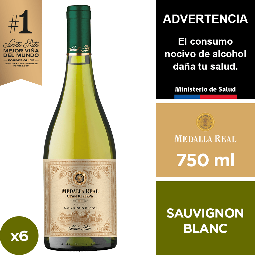 Vino Medalla Real Gran Reserva Sauvignon Blanc 6 x 750 ml.