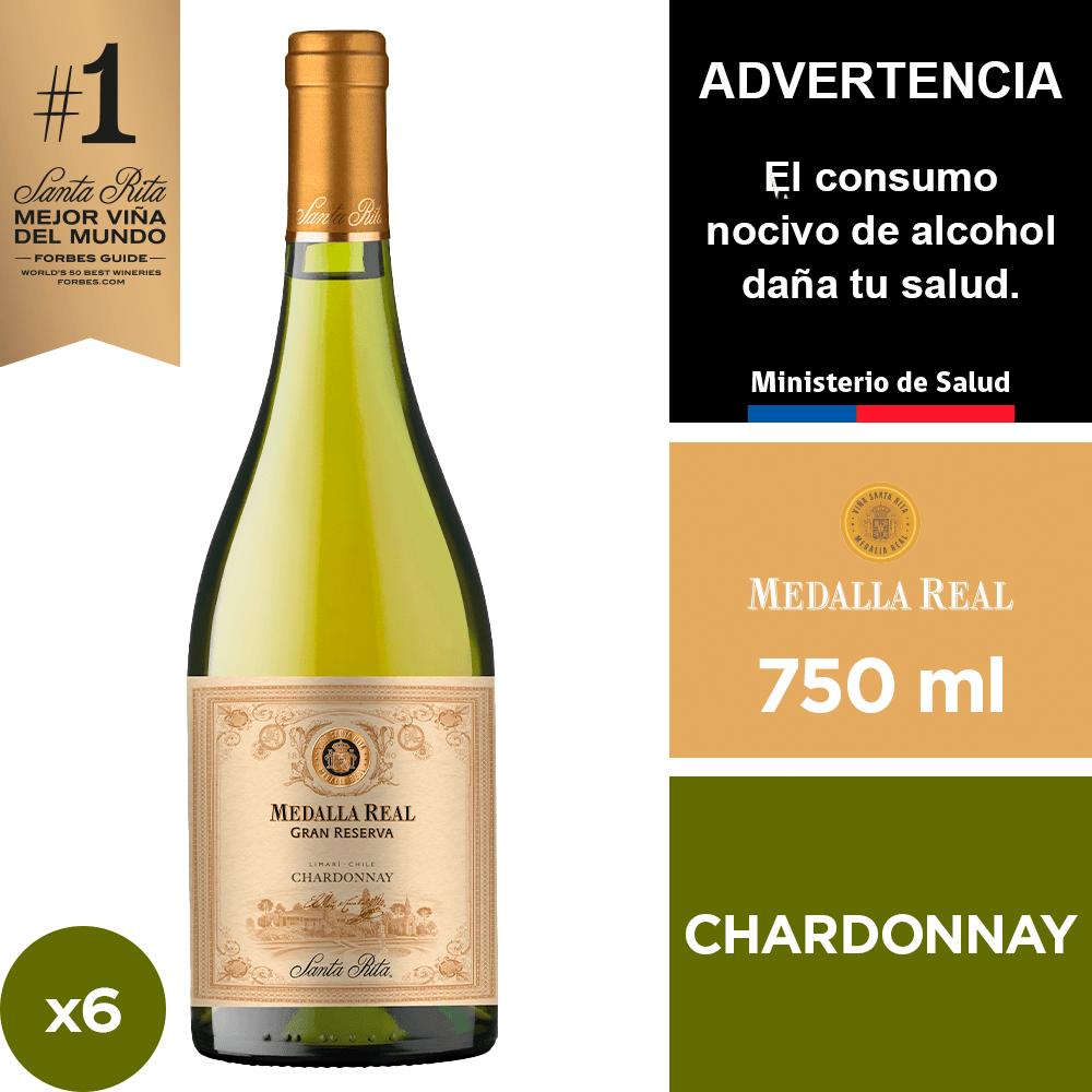 Vino Medalla Real Gran Reserva Chardonnay 6 x 750 ml.