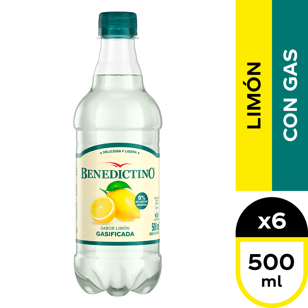 Benedictino Limón Con Gas 6 x 500 ml.